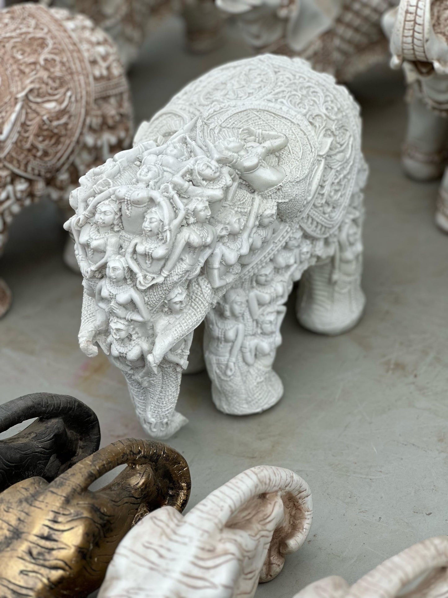 Hand-Carved Elephant – White