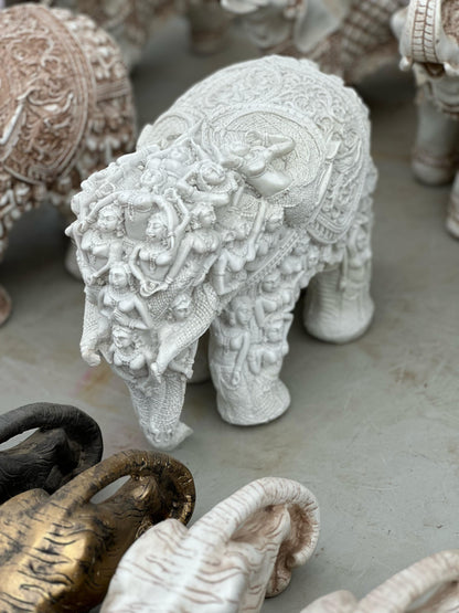Hand-Carved Elephant – White
