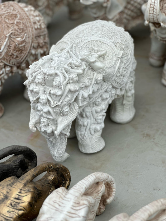Hand-Carved Elephant – White