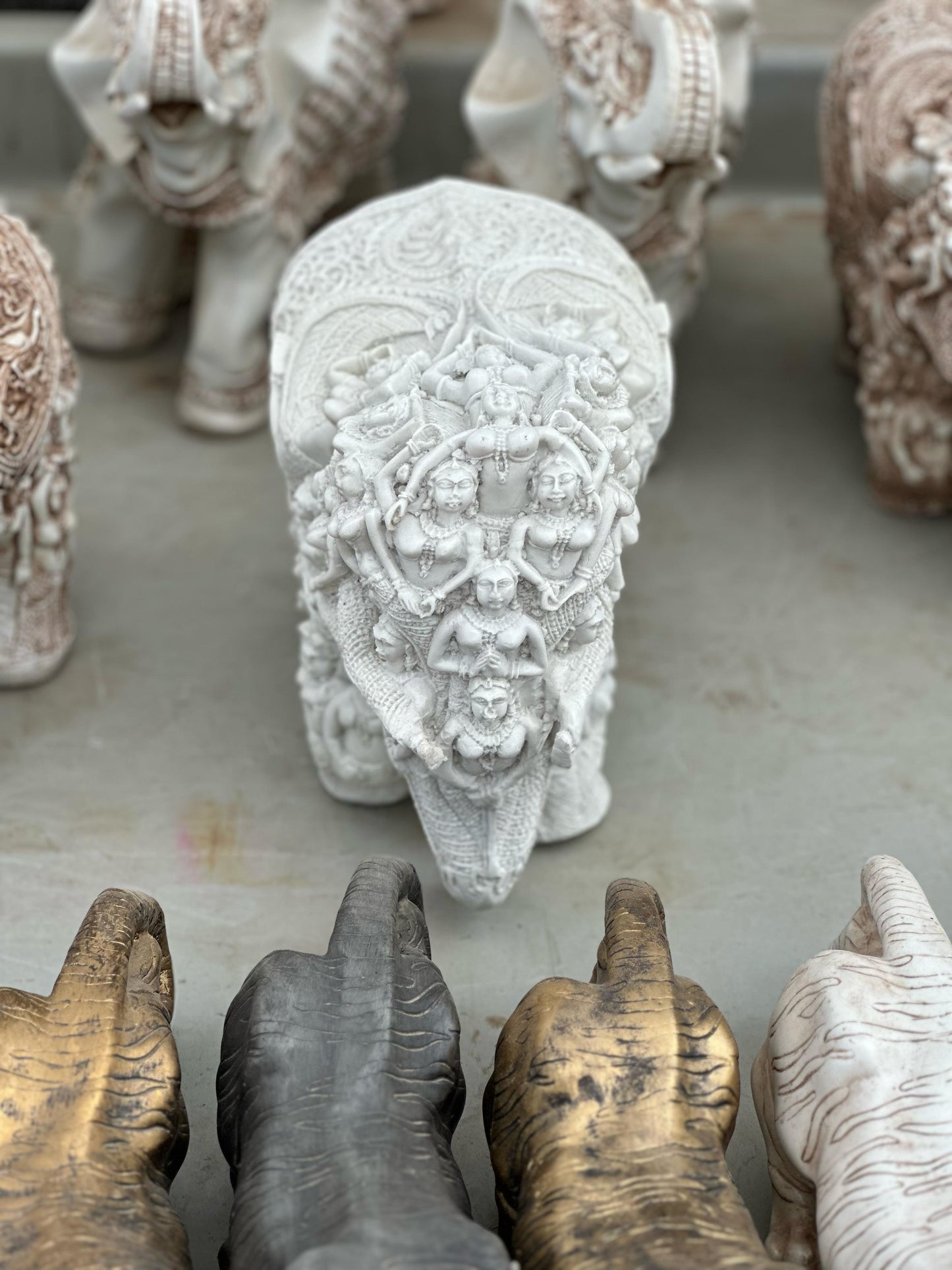 Hand-Carved Elephant – White