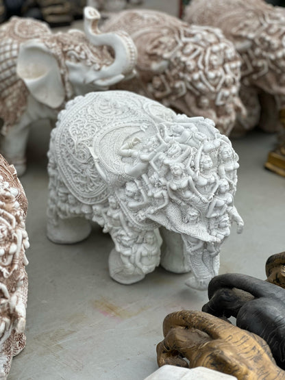 Hand-Carved Elephant – White