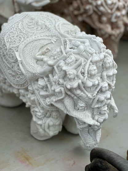 Hand-Carved Elephant – White